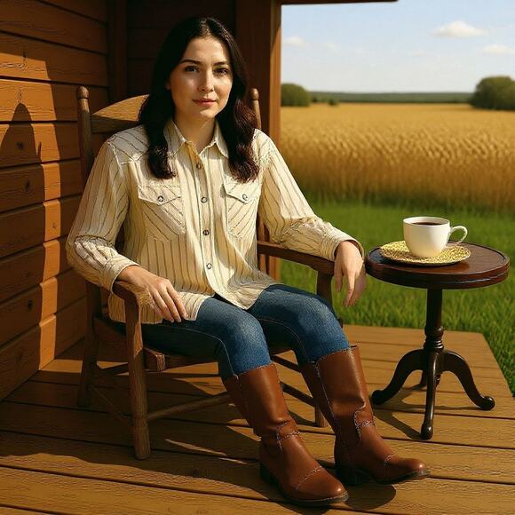 NEW Levi's Shirt‎ Womens XXL The Western Standard Fit Pearl Snap Striped Beige - Picture 1 of 9